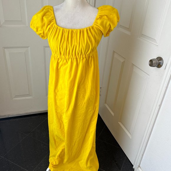 Vintage 70s Byer California Maxi Long Yellow Velvety Dress Empire Waist Juliet S - Picture 1 of 9